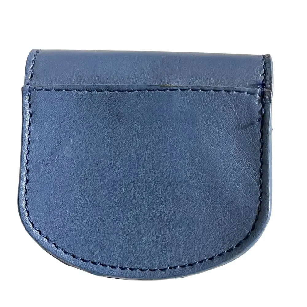 Velez Blue Leather Coin Pouch Mini Wallet Snap Closure Handcrafted Small Case